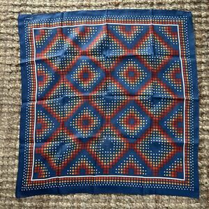Vintage Brummel Square Silk Blend Scarf 27x27 Blue Geometric Made in Japan EUC